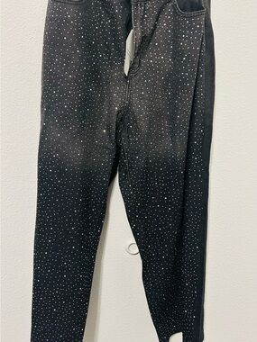 High-Rise Black Skinny Jeans with Sparkle Embellishments